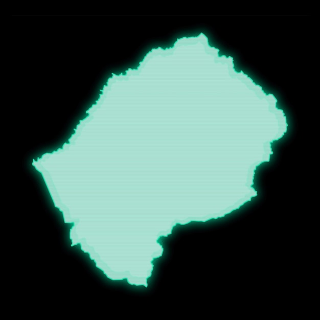 Map of Lesotho, old green computer terminal screen, on dark background