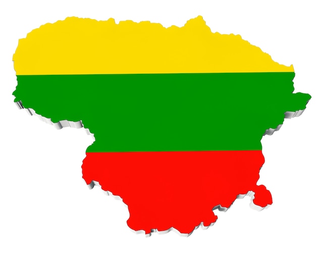 Photo map of lithuania in lithuania flag colors on a white background