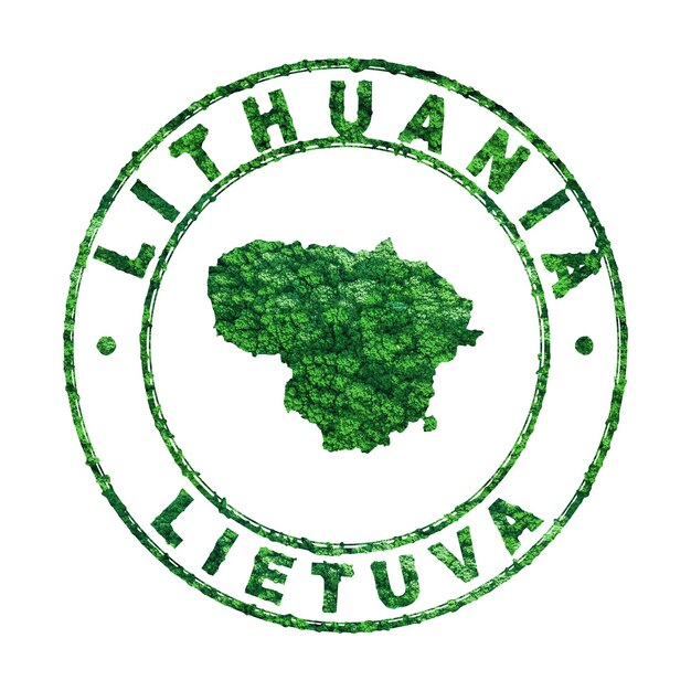 Photo map of lithuania postal stamp sustainable development co2 emission concept