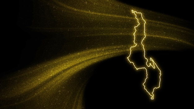 マラウイの地図、暗い背景にゴールドのキラキラ地図