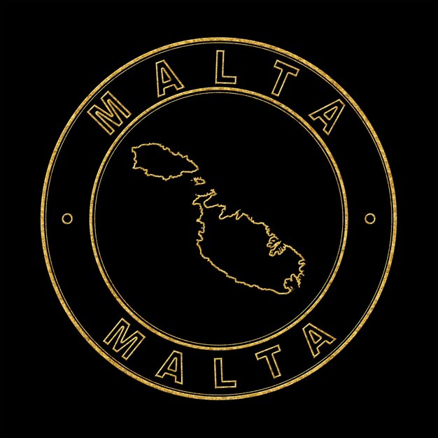 Map of Malta Golden Stamp Black Background