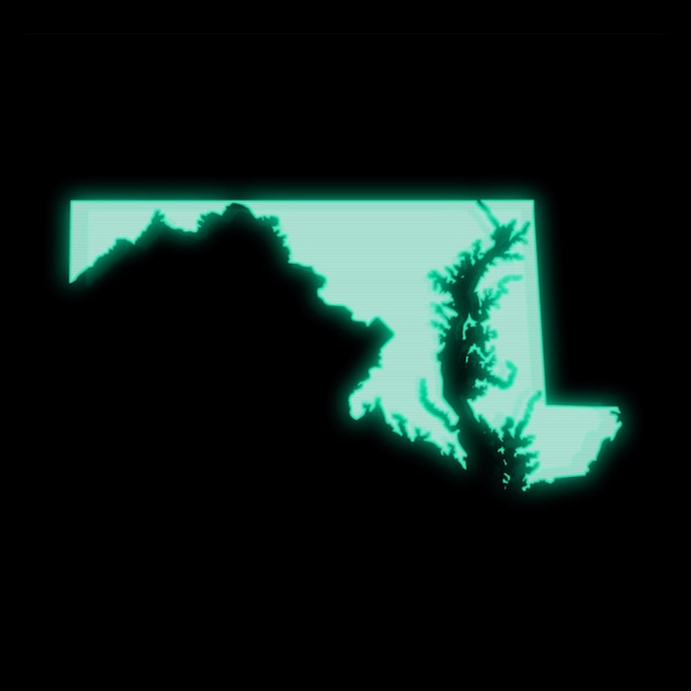 Map of Maryland old green computer terminal screen on dark background