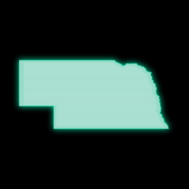 Map of Nebraska, old green computer terminal screen, on dark background