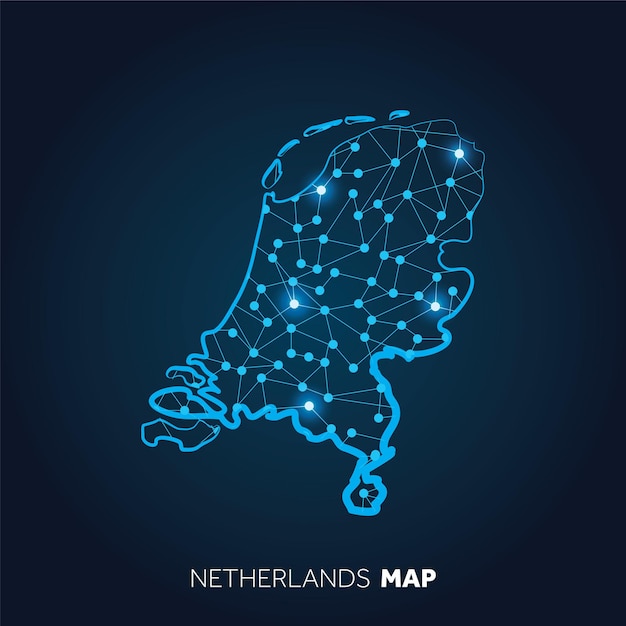 Map of Netherlands made with connected lines and glowing dots