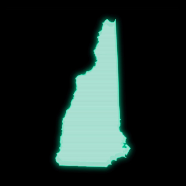 Map of New Hampshire, old green computer terminal screen, on dark background