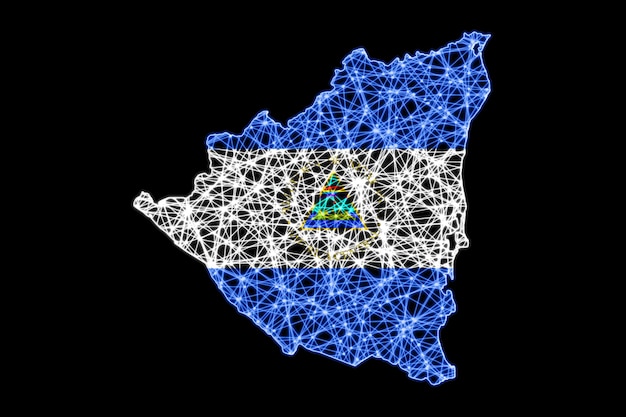 ニカラグアの地図、ポリゴンメッシュラインマップ、旗マップ