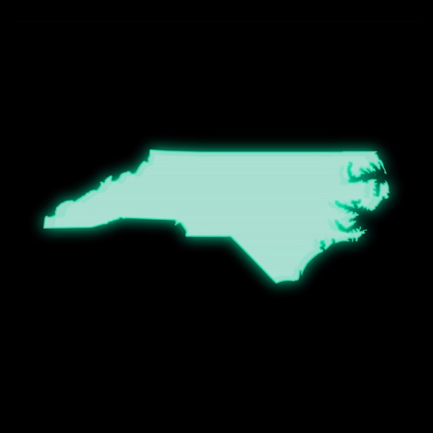 Map of North Carolina old green computer terminal screen on dark background