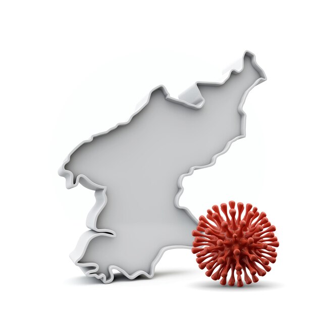 Map of north korea with deadly corona virus d rendering