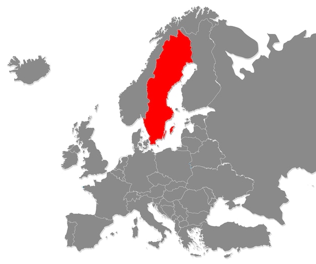 写真 ヨーロッパの地図で赤でハイライトされたスウェーデンの地図