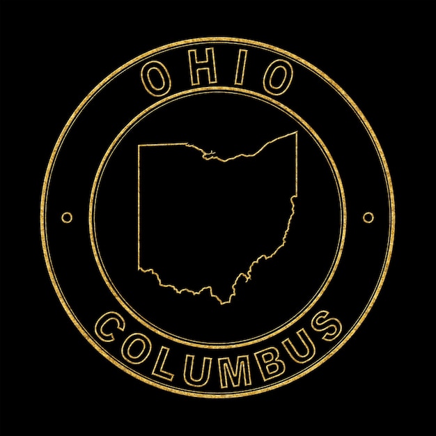 Map of Ohio Golden Stamp Black Background