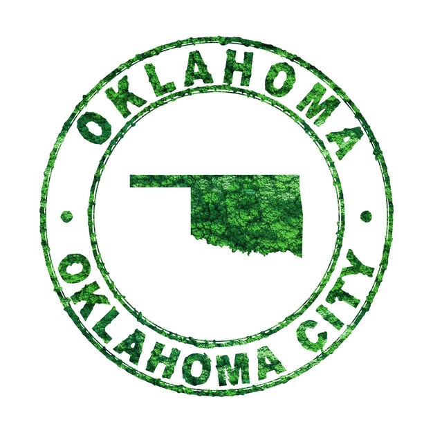 Map of Oklahoma Postal Stamp Sustainable development CO2 emission concept