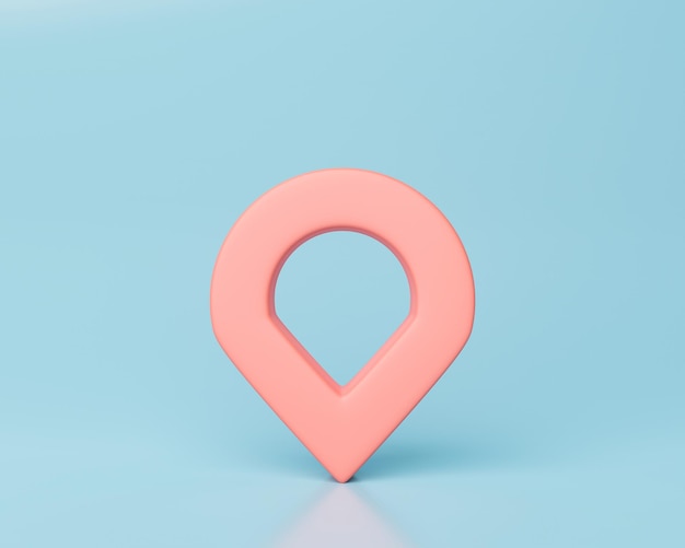 Puntatore mappa o posizione simbolo pin rosso o rosa isolato su sfondo blu pastello carino stile minimal rendering 3d puntatore mappa pin 3d simbolo posizione isolato puntatore posizione web rendering 3d