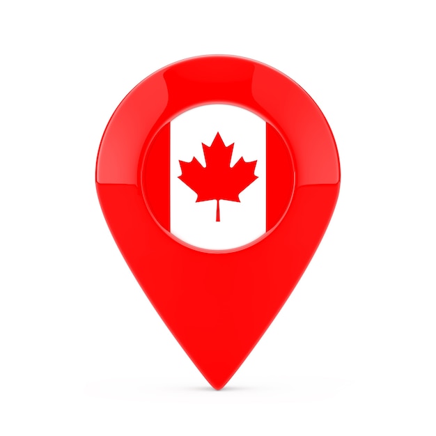 Map Pointer Pin with Canadian Flag on a white background. 3d Rendering