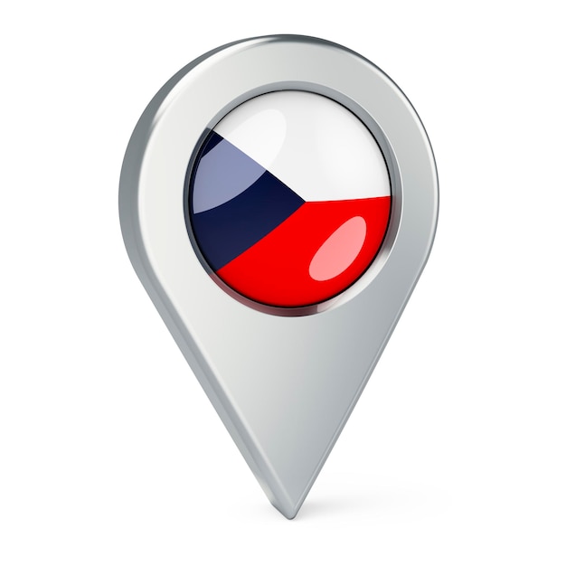 Map pointer with flag of Czech Republic 3D rendering isolated on white background