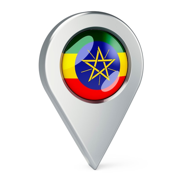 Map pointer with flag of Ethiopia 3D rendering