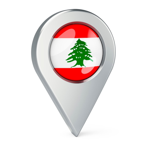 레바논 3D 렌더링의 국기가 있는 지도 포인터
