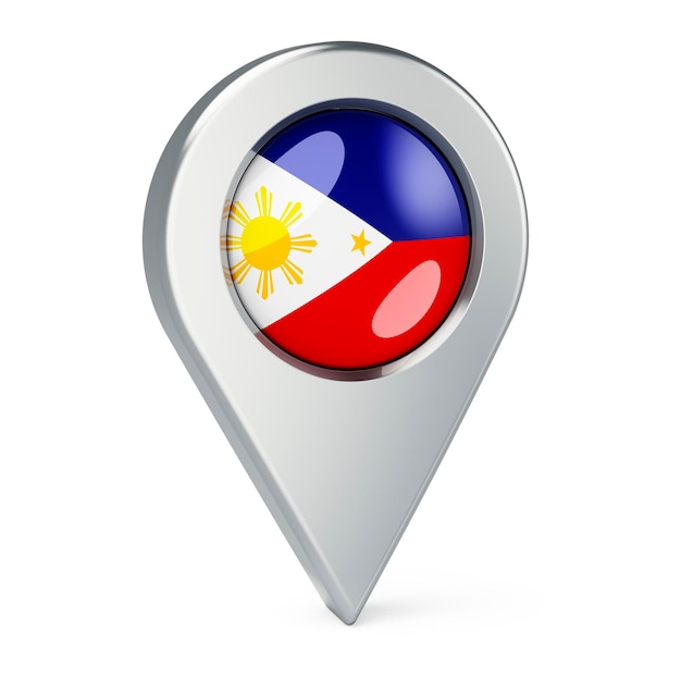 フィリピンの国旗の3Dレンダリングを白い背景に隔離した地図ポインター