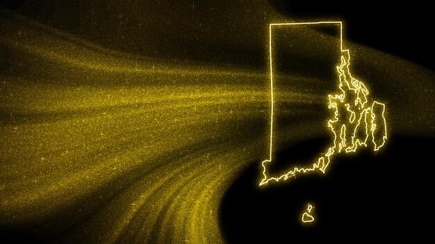 Map of Rhode Island, Gold glitter map on dark background