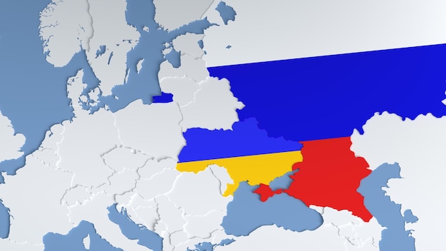 世界地図上のロシアとウクライナの地図ロシアとウクライナの国境の表現