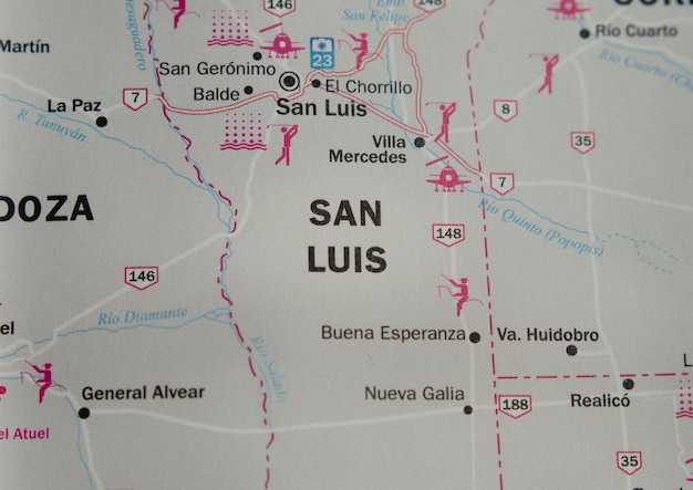 Foto mappa della provincia di san luis argentina in concetto di viaggio