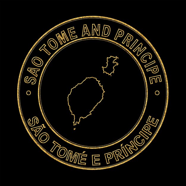 Photo map of sao tome and principe golden stamp black background