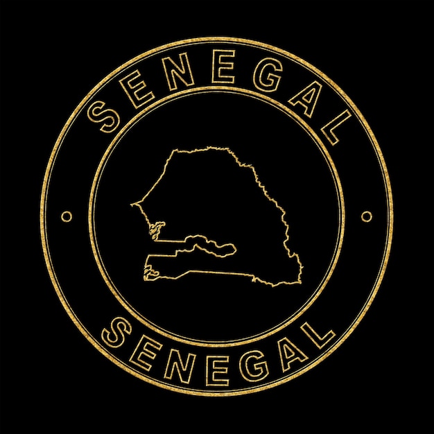 Map of Senegal Golden Stamp Black Background