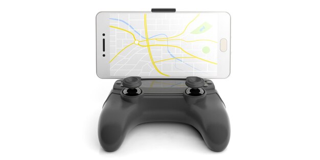 Map on a smartphone and a console controller 3d illustration