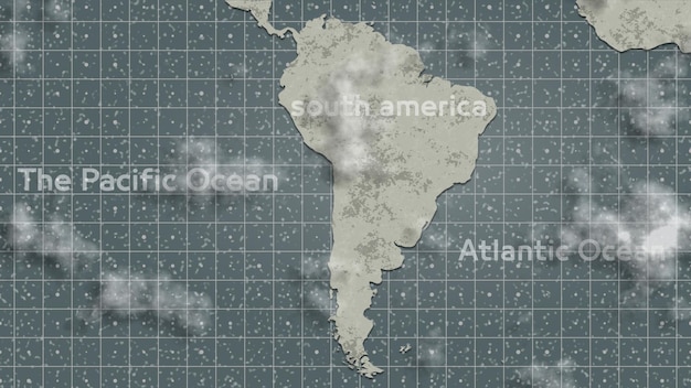 Map of South America with clouds