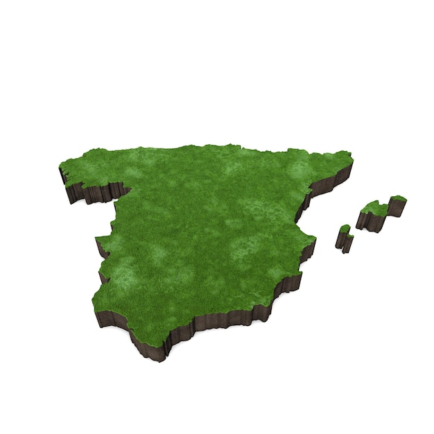 Map of spain europe with grass and soil d rendering