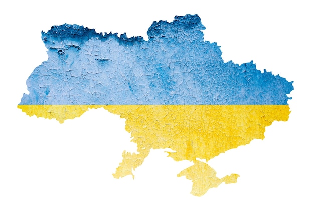 Foto mappa dello stato dell'ucraina mappa di disegno semplice fatta a mano bandiera di colore blu e giallo