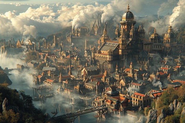 Photo map of a steampunk city