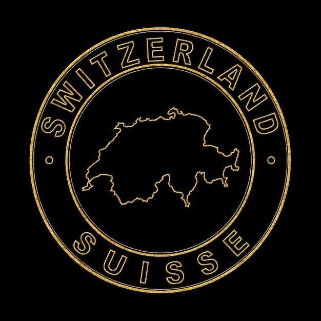 Map of Switzerland Golden Stamp Black Background