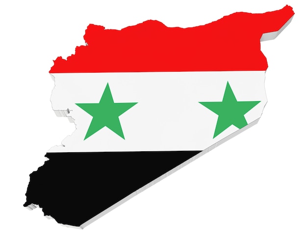 Map of Syria in Syria flag colors on a white background