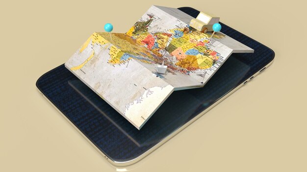 The map and tablet for travel or apps transport concept 3d\
rendering