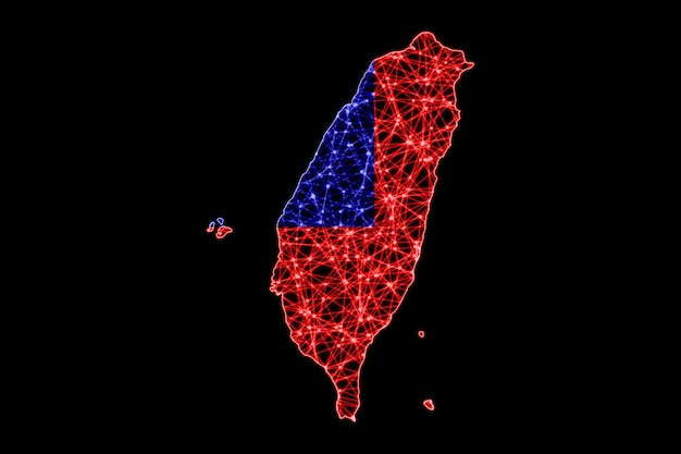 台湾の地図、ポリゴンメッシュラインマップ、旗マップ