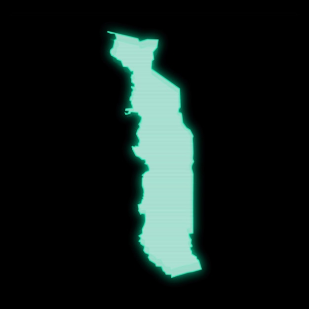 Map of Togo, old green computer terminal screen, on dark background