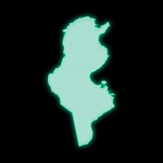 Photo map of tunisia, old green computer terminal screen, on dark background
