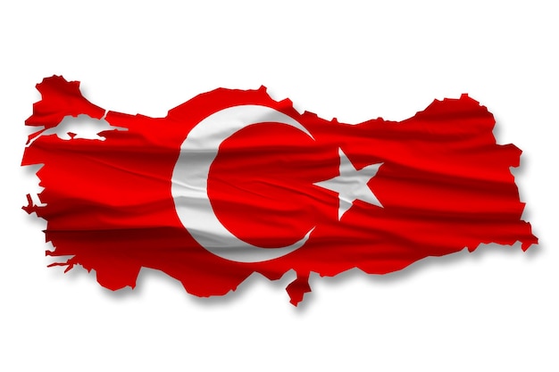 Foto mappa della turchia con bandiera nazionale sulla superficie del tessuto