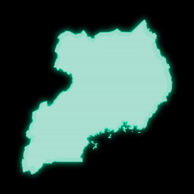 Map of Uganda, old green computer terminal screen, on dark background