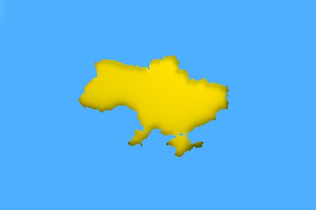 파란색 배경에 고립된 우크라이나 지도 우크라이나 국기 지원 우크라이나 종이 컷 3D 렌더링