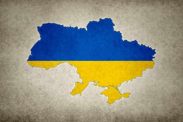 Map of Ukraine with its flag within