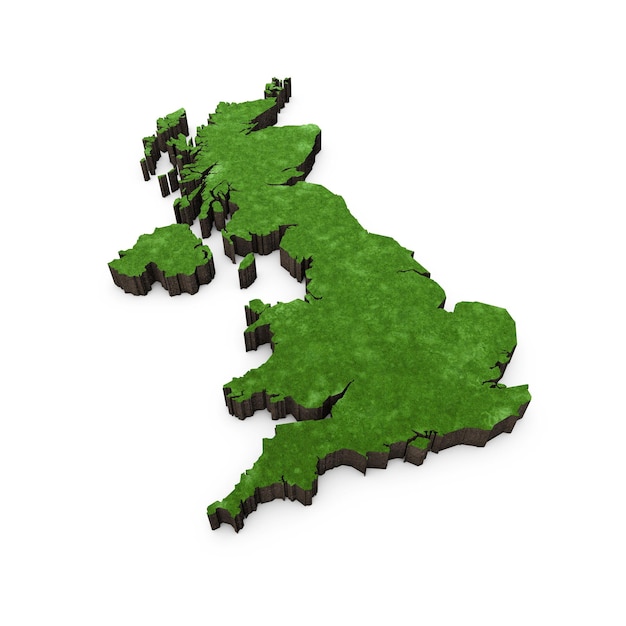 Photo map of united kingdom europe with grass and soil d rendering