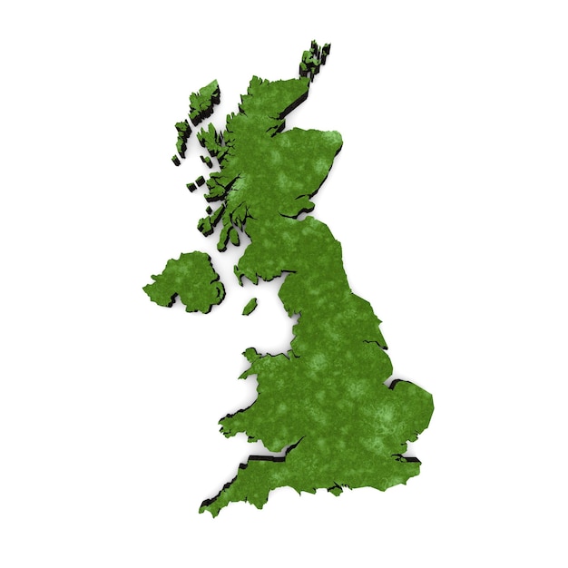 Map of united kingdom europe with grass and soil d rendering