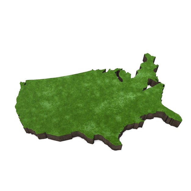 잔디와 토양 d 렌더링이 있는 미국 지도