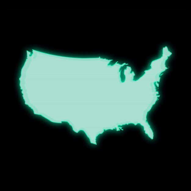 Map of United States, old green computer terminal screen, on dark background