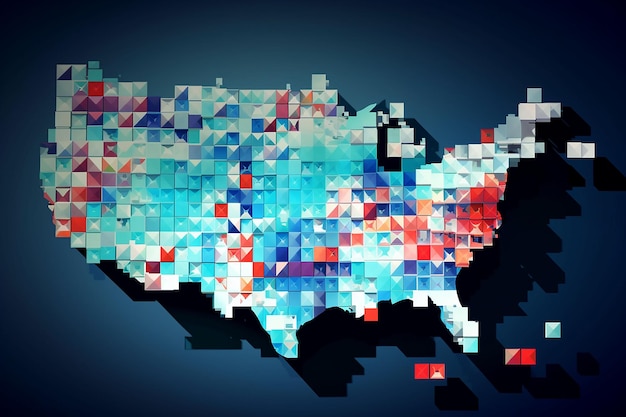 Map of the USA in low poly pixel art style Digital illustration Memorial day 4th of July