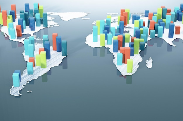 Photo map with business chart bars