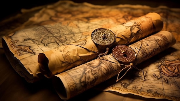 a map of the world and a compass