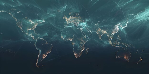 Photo map of the world concept of global network connection and data sharing ai generated