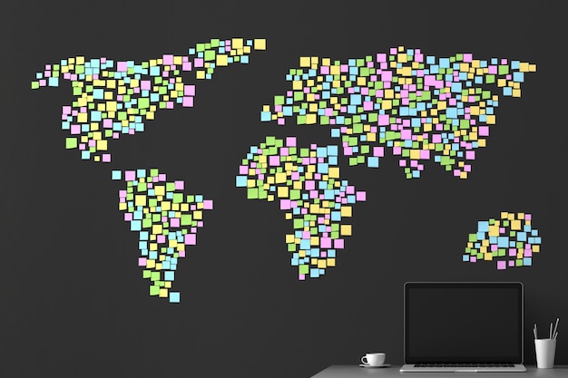 壁に貼ったステッカーから世界の地図